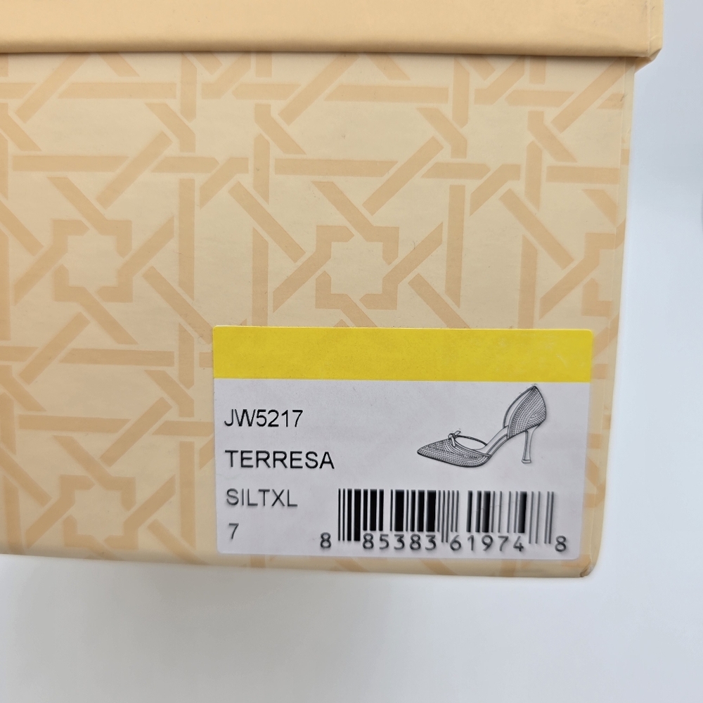 NIB Jewel Badgley Terresa D'Orsay Stiletto Pumps, Silver Textile, Women's Size 7 - Picture 15 of 16